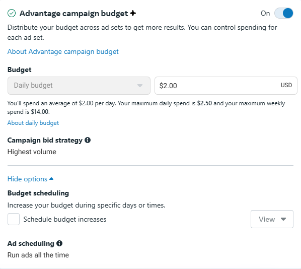 Campaign Budget Options