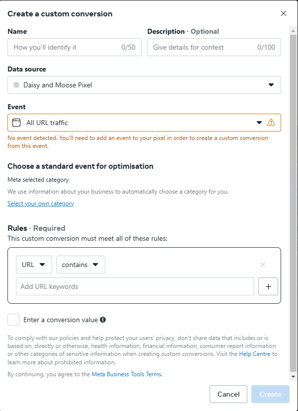 Setting up conversion tracking on Facebook